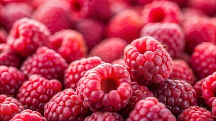 Captivating closeup of fresh raspberries against a soft focus background highlighting their intricate details nature food photography