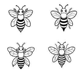 Minimalist Cartoon Bee Icon - Simple Black and White Vector Illustration