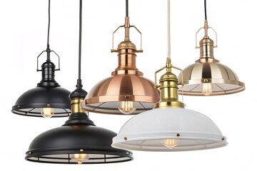 "Vintage Industrial Pendant Lights in Various Designs and Colors"