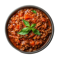 Bowl of Bolognese Sauce with Fresh Basil