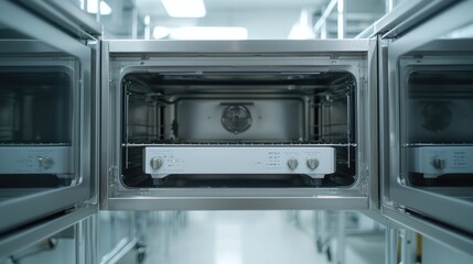 Fototapeta premium Industrial oven in a cleanroom; food processing, background blurred