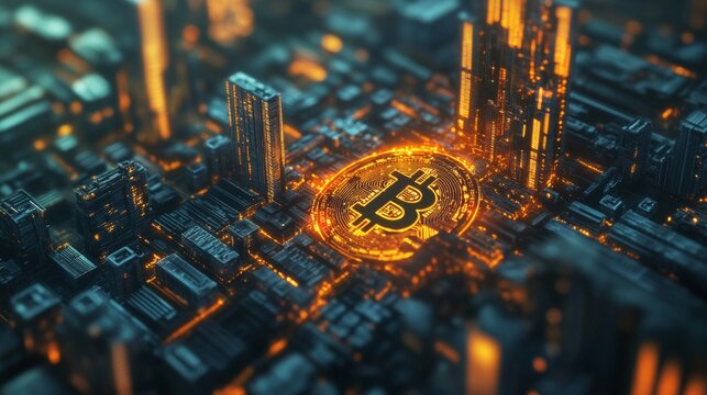 Exploring the future of cryptocurrency bitcoin dominates urban landscape digital currency impact city skyline night view technological advancement