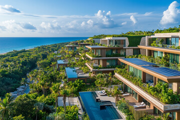 Fototapeta premium Exclusive eco-luxury condos with private gardens, offering sustainability combined with elegance and luxury.