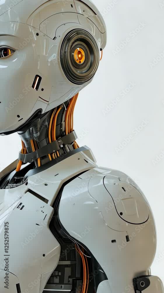Poster robot profile showcasing intricate design and advanced technology in a modern environment