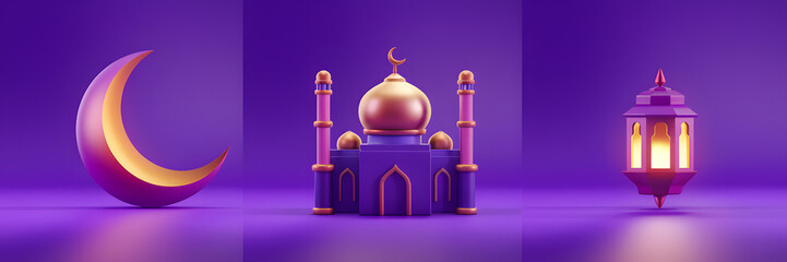 Islam Icon Set Mosque Cescent Moon Lantern