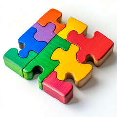 Colorful wooden puzzles for imaginative learning and sensory play isolated on white background