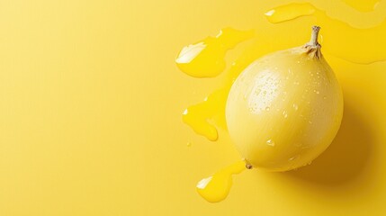 Yellow passion fruit with juice, yellow background, food photography, recipe website