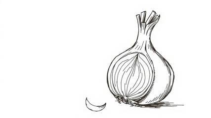 Hand drawn vector illustration of onion bulb and rings, perfect for food packaging design, ingredient, agriculture, hand drawn