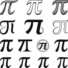 Pi Symbol Set Variations, Pi symbol set. Pi is a Greek letter icon. Vector illustration isolated