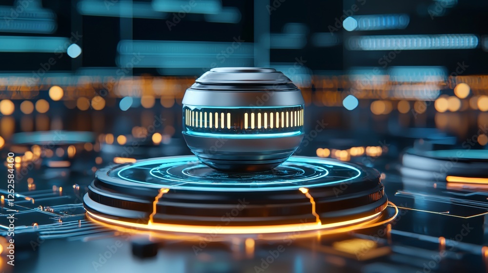 Poster futuristic floating orb in a digital environment high-tech laboratory 3d render sci-fi concept with 