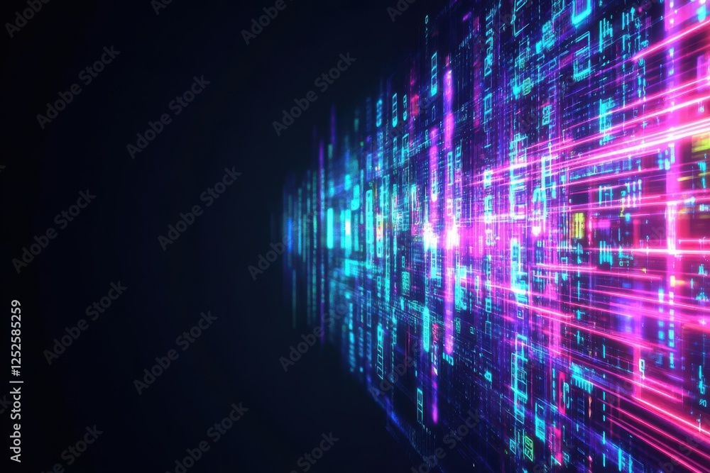 Poster vibrant display of colorful lights illuminating a dark urban environment creating a dreamlike and en