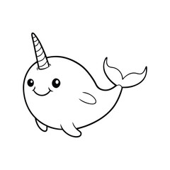 Cute Kawaii Narwhal Outline - Adorable Cartoon Sea Animal Coloring Page
