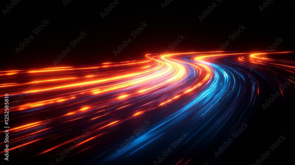 Poster Colorful light trails with luminous paths, dynamic motion concept