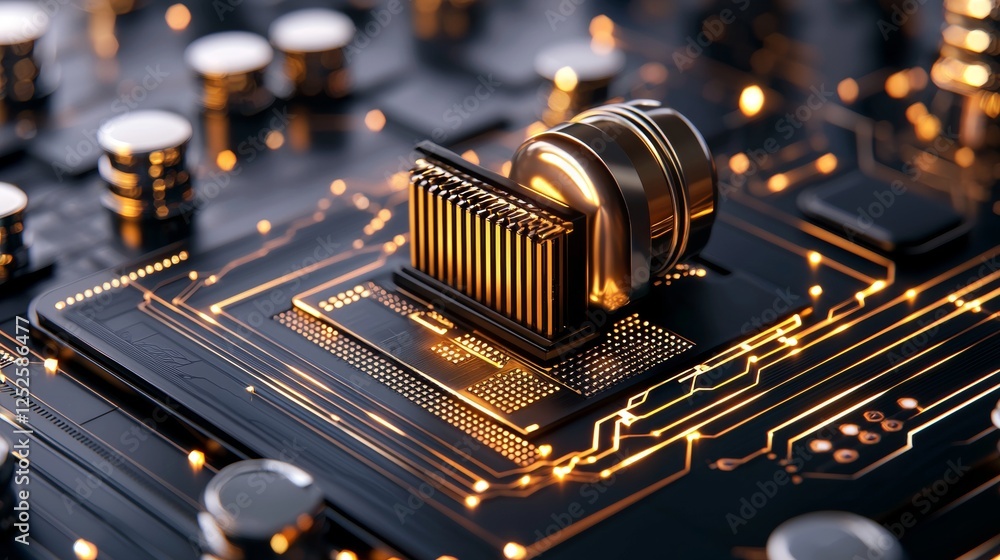Poster innovative circuitry design showcase technology lab digital art futuristic environment close-up pers