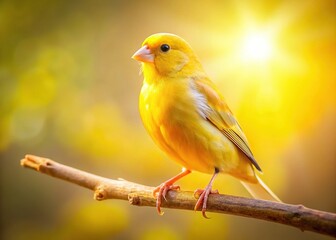 Canary on a Branch, Bright Yellow Plumage in Soft Sunlight