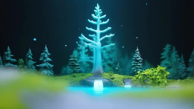 A waterfall and a creek among pine trees