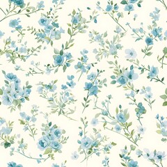 Seamless pattern of delicate watercolor roses in shades of blue and chartreuse