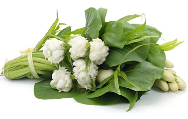 Pure white flowers and leaves, ceremonial flowers