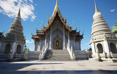 Fototapeta premium Thai Temple Architecture An intricately detailed and ornate Thai temple, showcasing the beauty of traditional architecture