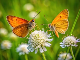 Obraz premium Helicoverpa armigera Orange Moth on Flower Macro in Meadows