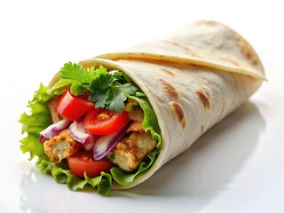 Isolated Delicious Chicken Shawarma Roll with White Background