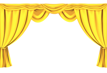 Elegant Gold Curtains Open on a Transparent Background. Full frame image of opulent yellow theater curtains