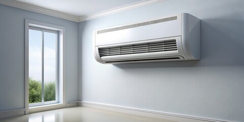 Modern Air Conditioner Mounted on White Wall