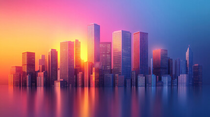 Obraz premium Building icons featuring minimalist architectural symbols in vibrant gradient colors