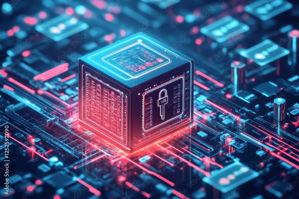 Poster intricate circuitry on a solid block surface highlighting technological innovation and design in a c
