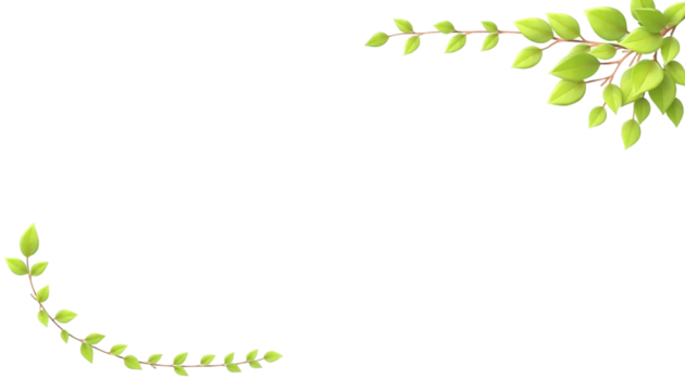 Fresh Green Leaves Frame on PNG/White Background. A vibrant detailed illustration of a leafy vine forming a decorative frame against a PNG/Transparent/white backdrop