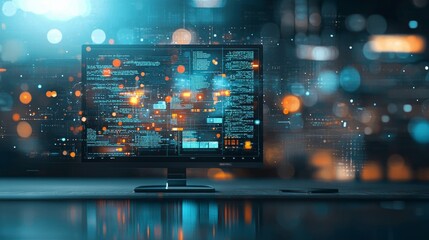 Innovative technology action modern office digital development urban environment close-up view data visualization concept for enhanced connectivity