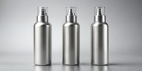 Sleek Silver Spray Bottle Mockup: Minimalist Monochrome Branding Design