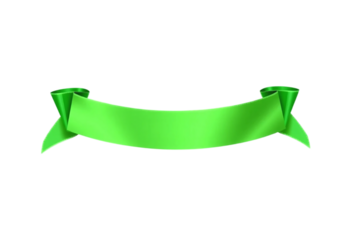 Bright Green Ribbon Banner Isolated on PNG/White Background. A vibrant green ribbon banner with flowing realistic folds isolated against a PNG/Transparent/white background