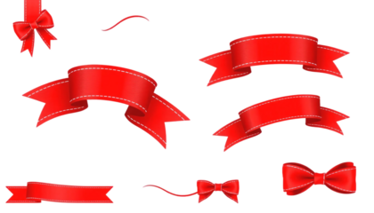 Set of Red Ribbons and Bows for Design Elements. This image features a collection of red ribbons and bows perfect for creating festive or celebratory designs