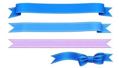 Elegant Blue and Lavender Ribbons and Bows Set. A set of decorative ribbons and a bow in blue and lavender colors ideal for graphic design projects/invitations or gift wrapping