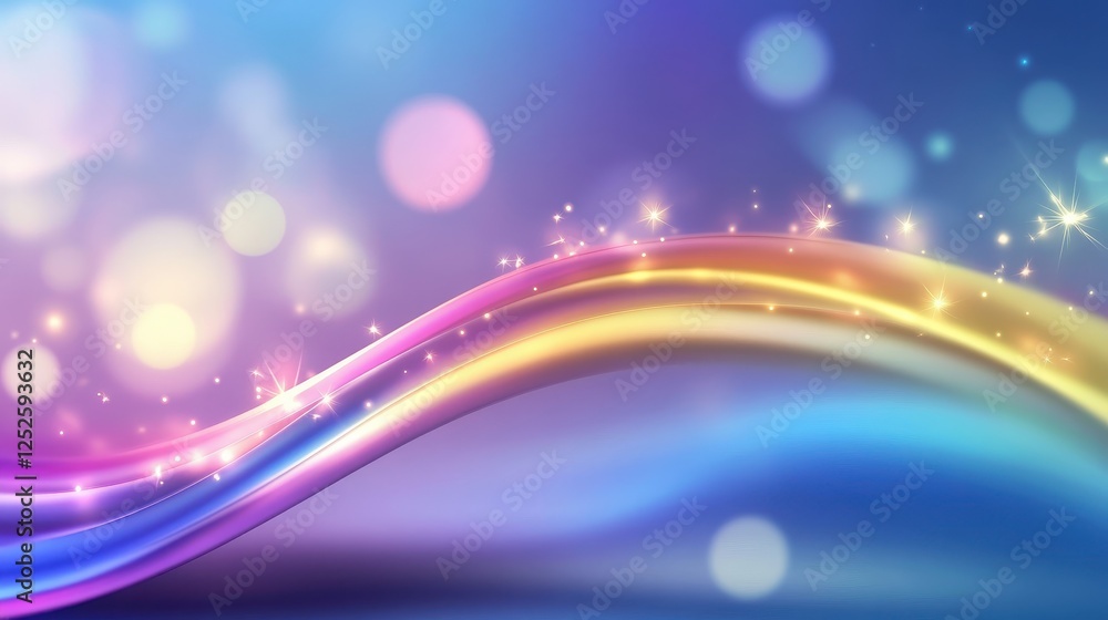 Poster a swirling rainbow pattern with sparkling particles and glowing highlights for a vibrant and energet