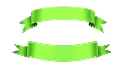 Two vibrant green ribbons against a white background. This image features two bright lime green ribbons with subtle shading and visible stitching set against a plain PNG/Transparent background