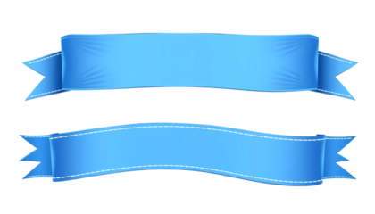 Two Elegant Blue Ribbons on PNG/White Background. This image features two vibrant light blue ribbons with a soft textured appearance