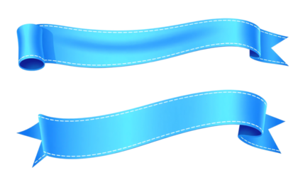 Two elegant light blue satin ribbons with stitched edges. This image features two vibrant light blue satin ribbons with a stitched edge