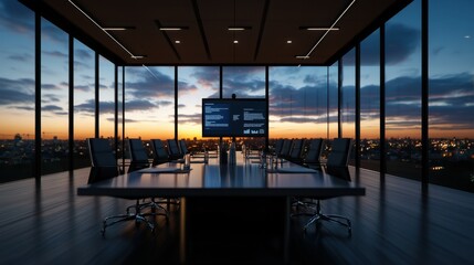Fototapeta premium A large conference room with a large screen and a projector