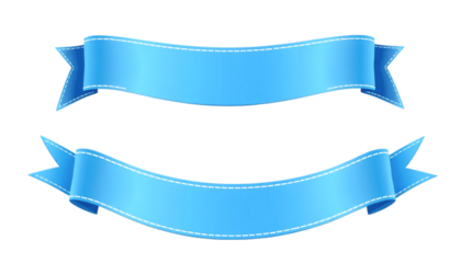 Two Light Blue Ribbons with Stitching Perfect for Design Elements. This image features two light blue ribbons with visible stitching set against a clean PNG/white background