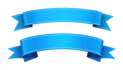 Two Elegant Blue Ribbons for Design Elements. This image showcases two vibrant blue ribbons with a subtle realistic texture and stitched edges on a plain PNG/Transparent background