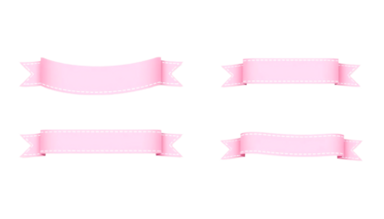 Four Pastel Pink Ribbons with Stitched Edges","Four blank, light pink ribbons with white stitched edges, arranged in a grid pattern against a plain PNG/Transparent background