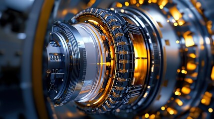 A machine with a large, glowing, metallic part