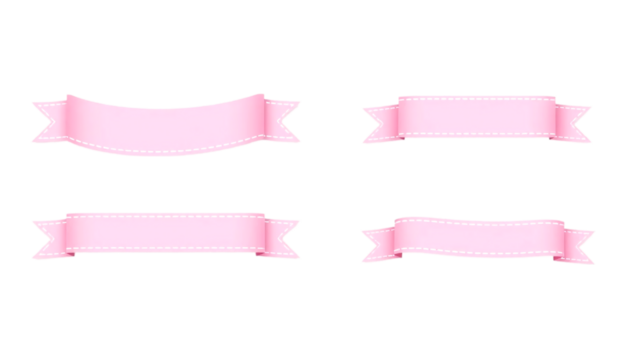 Four Pastel Pink Ribbons with Stitched Edges","Four blank, light pink ribbons with white stitched edges, arranged in a grid pattern against a plain PNG/Transparent background - Powered by Adobe