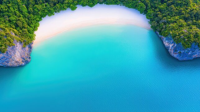 Beautiful aerial view of Thailands tropical islands, showcasing turquoise waters, white sandy beaches, and rugged limestone cliffs.