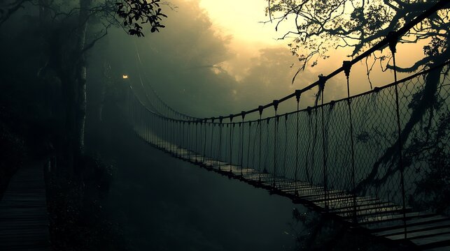 Suspension bridge in the cloud forest of monteverde