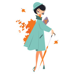 Beautiful girl autumn walk park.