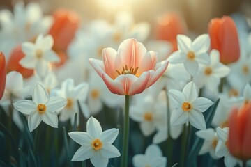 Elegant spring flowers with soft pastel background