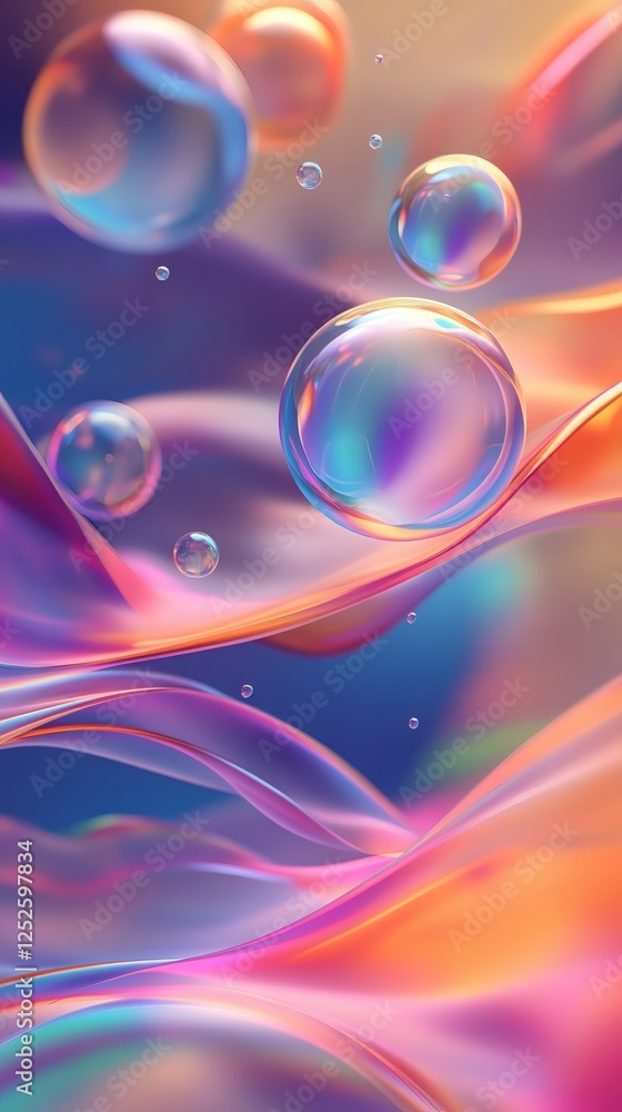 Poster abstract 3d background wallpaper floating orbs and fluid waves of color intersecting in midair the d